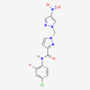 molecular formula C14H10ClFN6O3 B10899997 N-(4-chloro-2-fluorophenyl)-1-[(4-nitro-1H-pyrazol-1-yl)methyl]-1H-pyrazole-3-carboxamide 