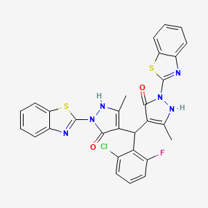 molecular formula C29H20ClFN6O2S2 B10900049 4,4'-[(2-chloro-6-fluorophenyl)methanediyl]bis[1-(1,3-benzothiazol-2-yl)-3-methyl-1H-pyrazol-5-ol] 