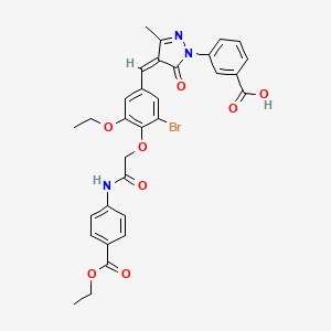 molecular formula C31H28BrN3O8 B10900062 3-{(4Z)-4-[3-bromo-5-ethoxy-4-(2-{[4-(ethoxycarbonyl)phenyl]amino}-2-oxoethoxy)benzylidene]-3-methyl-5-oxo-4,5-dihydro-1H-pyrazol-1-yl}benzoic acid 