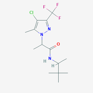 molecular formula C14H21ClF3N3O B10900152 2-[4-chloro-5-methyl-3-(trifluoromethyl)-1H-pyrazol-1-yl]-N-(3,3-dimethylbutan-2-yl)propanamide 