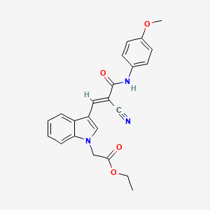 molecular formula C23H21N3O4 B10900282 ethyl (3-{(1E)-2-cyano-3-[(4-methoxyphenyl)amino]-3-oxoprop-1-en-1-yl}-1H-indol-1-yl)acetate 