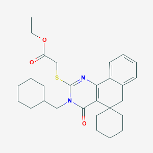 molecular formula C28H36N2O3S B10900291 ethyl {[3-(cyclohexylmethyl)-4-oxo-4,6-dihydro-3H-spiro[benzo[h]quinazoline-5,1'-cyclohexan]-2-yl]sulfanyl}acetate 