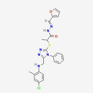 molecular formula C24H23ClN6O2S B10900304 2-[(5-{[(4-chloro-2-methylphenyl)amino]methyl}-4-phenyl-4H-1,2,4-triazol-3-yl)sulfanyl]-N'-[(E)-furan-2-ylmethylidene]propanehydrazide 