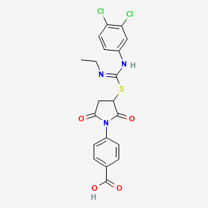 molecular formula C20H17Cl2N3O4S B10900312 4-(3-{[N'-(3,4-dichlorophenyl)-N-ethylcarbamimidoyl]sulfanyl}-2,5-dioxopyrrolidin-1-yl)benzoic acid 