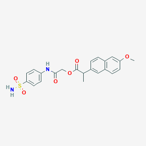 molecular formula C22H22N2O6S B10900388 2-Oxo-2-[(4-sulfamoylphenyl)amino]ethyl 2-(6-methoxynaphthalen-2-yl)propanoate 