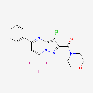 molecular formula C18H14ClF3N4O2 B10900405 (3-Chloro-5-phenyl-7-trifluoromethyl-pyrazolo[1,5-a]pyrimidin-2-yl)-morpholin-4-yl-methanone 