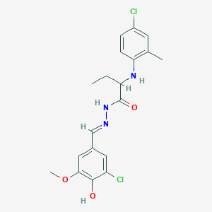 molecular formula C19H21Cl2N3O3 B10900412 N'-[(E)-(3-chloro-4-hydroxy-5-methoxyphenyl)methylidene]-2-[(4-chloro-2-methylphenyl)amino]butanehydrazide 