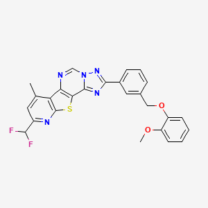 molecular formula C26H19F2N5O2S B10900415 13-(difluoromethyl)-4-[3-[(2-methoxyphenoxy)methyl]phenyl]-11-methyl-16-thia-3,5,6,8,14-pentazatetracyclo[7.7.0.02,6.010,15]hexadeca-1(9),2,4,7,10(15),11,13-heptaene 