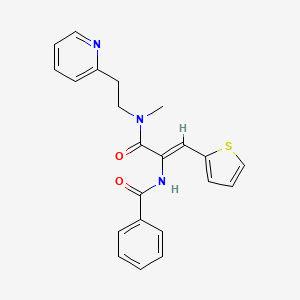 molecular formula C22H21N3O2S B10900467 N-[(1Z)-3-{methyl[2-(pyridin-2-yl)ethyl]amino}-3-oxo-1-(thiophen-2-yl)prop-1-en-2-yl]benzamide 