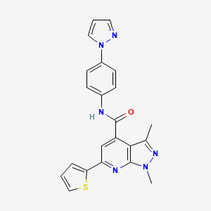 1,3-dimethyl-N-[4-(1H-pyrazol-1-yl)phenyl]-6-(thiophen-2-yl)-1H-pyrazolo[3,4-b]pyridine-4-carboxamide