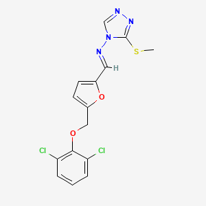 molecular formula C15H12Cl2N4O2S B10900546 N-[(E)-{5-[(2,6-dichlorophenoxy)methyl]furan-2-yl}methylidene]-3-(methylsulfanyl)-4H-1,2,4-triazol-4-amine 