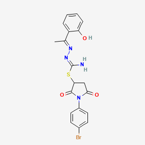 molecular formula C19H17BrN4O3S B10900572 1-(4-bromophenyl)-2,5-dioxopyrrolidin-3-yl (2E)-2-[1-(2-hydroxyphenyl)ethylidene]hydrazinecarbimidothioate 