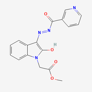 molecular formula C17H14N4O4 B10900614 methyl {(3E)-2-oxo-3-[2-(pyridin-3-ylcarbonyl)hydrazinylidene]-2,3-dihydro-1H-indol-1-yl}acetate 