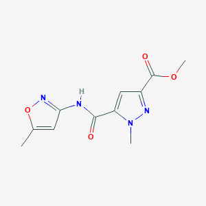 molecular formula C11H12N4O4 B10900615 methyl 1-methyl-5-[(5-methyl-1,2-oxazol-3-yl)carbamoyl]-1H-pyrazole-3-carboxylate 