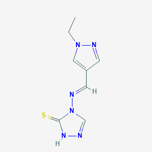 molecular formula C8H10N6S B10900650 4-{[(E)-(1-ethyl-1H-pyrazol-4-yl)methylidene]amino}-4H-1,2,4-triazole-3-thiol 