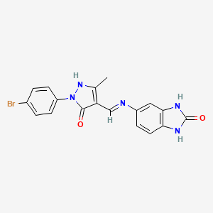 molecular formula C18H14BrN5O2 B10900717 5-({(Z)-[1-(4-bromophenyl)-3-methyl-5-oxo-1,5-dihydro-4H-pyrazol-4-ylidene]methyl}amino)-1,3-dihydro-2H-benzimidazol-2-one 