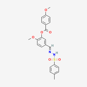 molecular formula C23H22N2O6S B10900750 2-methoxy-5-[(E)-{2-[(4-methylphenyl)sulfonyl]hydrazinylidene}methyl]phenyl 4-methoxybenzoate 