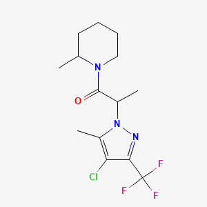 molecular formula C14H19ClF3N3O B10900772 2-[4-chloro-5-methyl-3-(trifluoromethyl)-1H-pyrazol-1-yl]-1-(2-methylpiperidin-1-yl)propan-1-one 