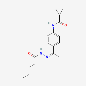 molecular formula C17H23N3O2 B10900778 N-{4-[(1Z)-1-(2-pentanoylhydrazinylidene)ethyl]phenyl}cyclopropanecarboxamide 