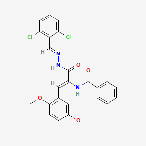 molecular formula C25H21Cl2N3O4 B10900785 N-[(1Z)-3-[(2E)-2-(2,6-dichlorobenzylidene)hydrazinyl]-1-(2,5-dimethoxyphenyl)-3-oxoprop-1-en-2-yl]benzamide 