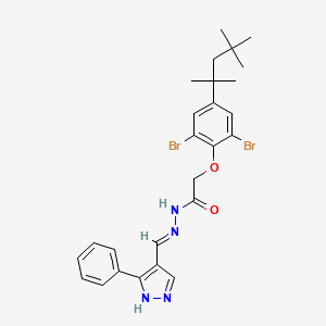 2-[2,6-dibromo-4-(2,4,4-trimethylpentan-2-yl)phenoxy]-N'-[(E)-(3-phenyl-1H-pyrazol-4-yl)methylidene]acetohydrazide