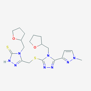 5-({[5-(1-methyl-1H-pyrazol-3-yl)-4-(tetrahydrofuran-2-ylmethyl)-4H-1,2,4-triazol-3-yl]sulfanyl}methyl)-4-(tetrahydrofuran-2-ylmethyl)-4H-1,2,4-triazole-3-thiol