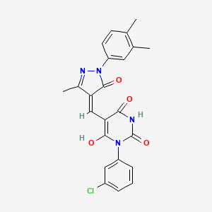 3-(3-chlorophenyl)-5-{[1-(3,4-dimethylphenyl)-3-methyl-5-oxo-1,5-dihydro-4H-pyrazol-4-ylidene]methyl}-6-hydroxy-2,4(1H,3H)-pyrimidinedione