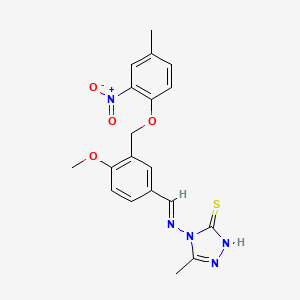 4-{[(E)-{4-methoxy-3-[(4-methyl-2-nitrophenoxy)methyl]phenyl}methylidene]amino}-5-methyl-4H-1,2,4-triazole-3-thiol