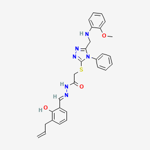 molecular formula C28H28N6O3S B10901288 N'-{(E)-[2-hydroxy-3-(prop-2-en-1-yl)phenyl]methylidene}-2-[(5-{[(2-methoxyphenyl)amino]methyl}-4-phenyl-4H-1,2,4-triazol-3-yl)sulfanyl]acetohydrazide 