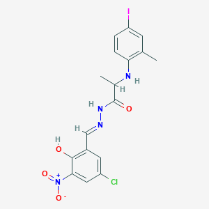 N'-[(E)-(5-chloro-2-hydroxy-3-nitrophenyl)methylidene]-2-[(4-iodo-2-methylphenyl)amino]propanehydrazide (non-preferred name)