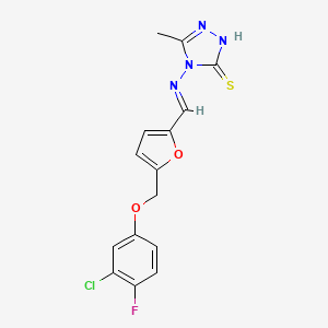 4-{[(E)-{5-[(3-chloro-4-fluorophenoxy)methyl]furan-2-yl}methylidene]amino}-5-methyl-4H-1,2,4-triazole-3-thiol