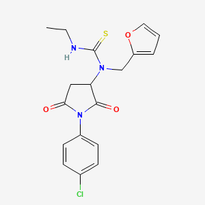 molecular formula C18H18ClN3O3S B10901349 1-[1-(4-Chlorophenyl)-2,5-dioxopyrrolidin-3-yl]-3-ethyl-1-(furan-2-ylmethyl)thiourea 