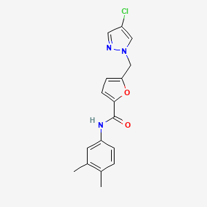 molecular formula C17H16ClN3O2 B10901365 5-[(4-chloro-1H-pyrazol-1-yl)methyl]-N-(3,4-dimethylphenyl)furan-2-carboxamide 