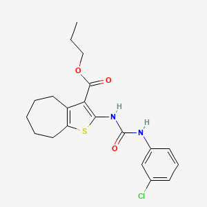 molecular formula C20H23ClN2O3S B10901388 propyl 2-{[(3-chlorophenyl)carbamoyl]amino}-5,6,7,8-tetrahydro-4H-cyclohepta[b]thiophene-3-carboxylate 