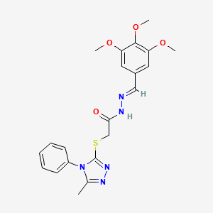 molecular formula C21H23N5O4S B10901391 2-[(5-methyl-4-phenyl-4H-1,2,4-triazol-3-yl)sulfanyl]-N'-[(E)-(3,4,5-trimethoxyphenyl)methylidene]acetohydrazide 