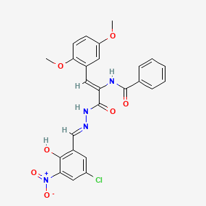 molecular formula C25H21ClN4O7 B10901401 N-[(1Z)-3-[(2E)-2-(5-chloro-2-hydroxy-3-nitrobenzylidene)hydrazinyl]-1-(2,5-dimethoxyphenyl)-3-oxoprop-1-en-2-yl]benzamide 