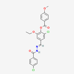 2-chloro-4-[(E)-{2-[(4-chlorophenyl)carbonyl]hydrazinylidene}methyl]-6-ethoxyphenyl 4-methoxybenzoate