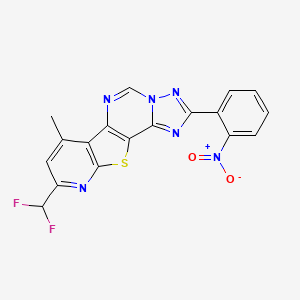 molecular formula C18H10F2N6O2S B10901461 13-(difluoromethyl)-11-methyl-4-(2-nitrophenyl)-16-thia-3,5,6,8,14-pentazatetracyclo[7.7.0.02,6.010,15]hexadeca-1(9),2,4,7,10(15),11,13-heptaene 