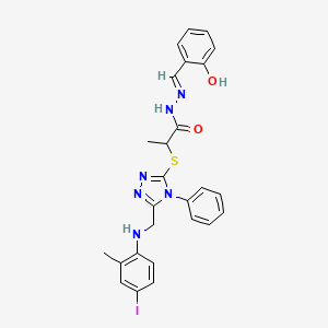 N'-[(E)-(2-hydroxyphenyl)methylidene]-2-[(5-{[(4-iodo-2-methylphenyl)amino]methyl}-4-phenyl-4H-1,2,4-triazol-3-yl)sulfanyl]propanehydrazide