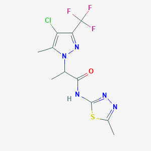 molecular formula C11H11ClF3N5OS B10901489 2-[4-chloro-5-methyl-3-(trifluoromethyl)-1H-pyrazol-1-yl]-N-(5-methyl-1,3,4-thiadiazol-2-yl)propanamide 