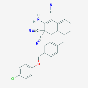 molecular formula C28H25ClN4O B10901506 2-amino-4-{5-[(4-chlorophenoxy)methyl]-2,4-dimethylphenyl}-4a,5,6,7-tetrahydronaphthalene-1,3,3(4H)-tricarbonitrile 