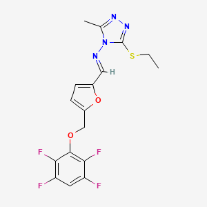 3-(ethylsulfanyl)-5-methyl-N-[(E)-{5-[(2,3,5,6-tetrafluorophenoxy)methyl]furan-2-yl}methylidene]-4H-1,2,4-triazol-4-amine