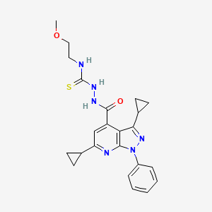 molecular formula C23H26N6O2S B10901602 2-[(3,6-dicyclopropyl-1-phenyl-1H-pyrazolo[3,4-b]pyridin-4-yl)carbonyl]-N-(2-methoxyethyl)hydrazinecarbothioamide 