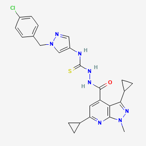 molecular formula C25H25ClN8OS B10901637 N-[1-(4-chlorobenzyl)-1H-pyrazol-4-yl]-2-[(3,6-dicyclopropyl-1-methyl-1H-pyrazolo[3,4-b]pyridin-4-yl)carbonyl]hydrazinecarbothioamide 