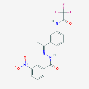 molecular formula C17H13F3N4O4 B10901748 2,2,2-trifluoro-N-{3-[(1Z)-1-{2-[(3-nitrophenyl)carbonyl]hydrazinylidene}ethyl]phenyl}acetamide 