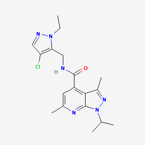 molecular formula C18H23ClN6O B10901760 N-[(4-chloro-1-ethyl-1H-pyrazol-5-yl)methyl]-3,6-dimethyl-1-(propan-2-yl)-1H-pyrazolo[3,4-b]pyridine-4-carboxamide 