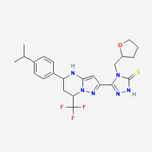 5-{5-[4-(propan-2-yl)phenyl]-7-(trifluoromethyl)-4,5,6,7-tetrahydropyrazolo[1,5-a]pyrimidin-2-yl}-4-(tetrahydrofuran-2-ylmethyl)-4H-1,2,4-triazole-3-thiol