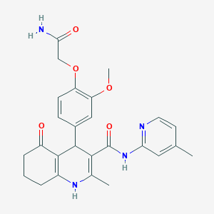 molecular formula C26H28N4O5 B10901772 4-[4-(2-amino-2-oxoethoxy)-3-methoxyphenyl]-2-methyl-N-(4-methylpyridin-2-yl)-5-oxo-1,4,5,6,7,8-hexahydroquinoline-3-carboxamide 