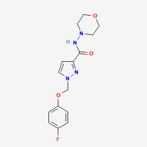 molecular formula C15H17FN4O3 B10901796 1-[(4-fluorophenoxy)methyl]-N-(morpholin-4-yl)-1H-pyrazole-3-carboxamide 