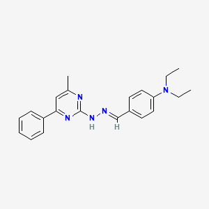 molecular formula C22H25N5 B10901826 N,N-diethyl-4-{(E)-[2-(4-methyl-6-phenylpyrimidin-2-yl)hydrazinylidene]methyl}aniline 